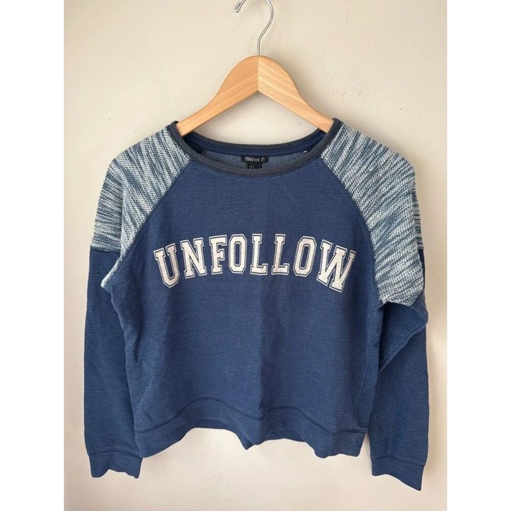 Forever 21 Unfollow Blue Cropped Sweatshirt Small
